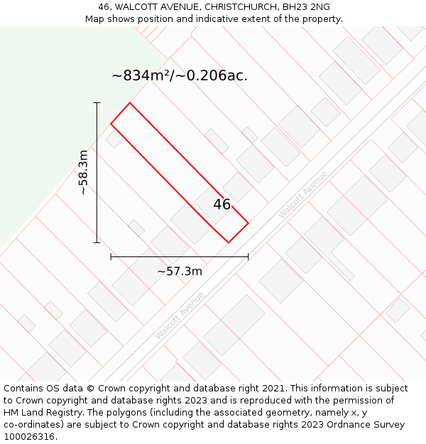 46, WALCOTT AVENUE, CHRISTCHURCH, BH23 2NG: Plot and title map