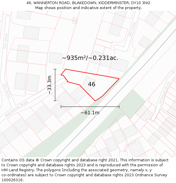 46, WANNERTON ROAD, BLAKEDOWN, KIDDERMINSTER, DY10 3NG: Plot and title map