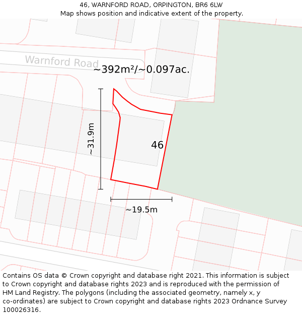 46, WARNFORD ROAD, ORPINGTON, BR6 6LW: Plot and title map