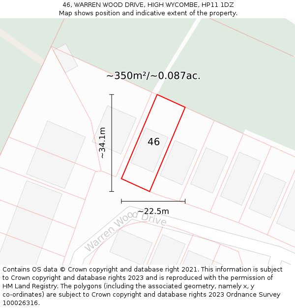 46, WARREN WOOD DRIVE, HIGH WYCOMBE, HP11 1DZ: Plot and title map