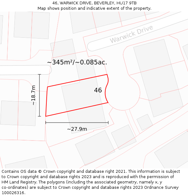 46, WARWICK DRIVE, BEVERLEY, HU17 9TB: Plot and title map