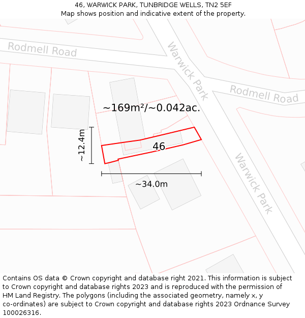 46, WARWICK PARK, TUNBRIDGE WELLS, TN2 5EF: Plot and title map
