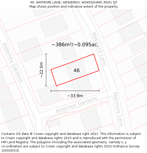 46, WATMORE LANE, WINNERSH, WOKINGHAM, RG41 5JT: Plot and title map