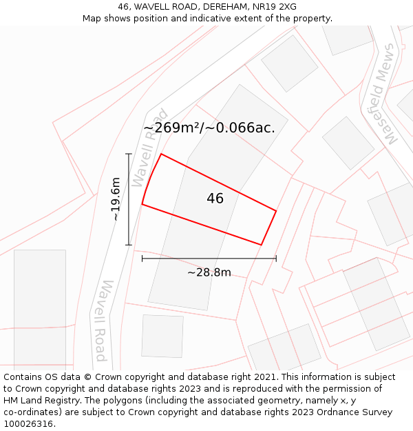 46, WAVELL ROAD, DEREHAM, NR19 2XG: Plot and title map