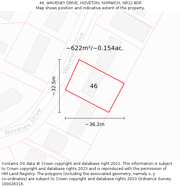 46, WAVENEY DRIVE, HOVETON, NORWICH, NR12 8DP: Plot and title map