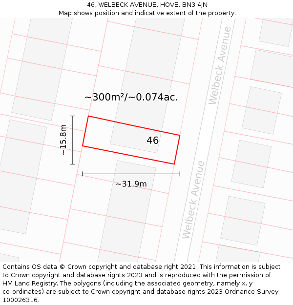 46, WELBECK AVENUE, HOVE, BN3 4JN: Plot and title map