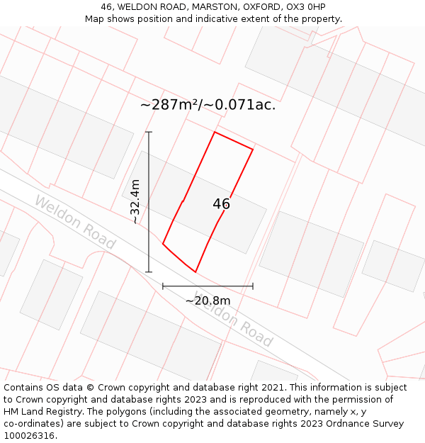 46, WELDON ROAD, MARSTON, OXFORD, OX3 0HP: Plot and title map