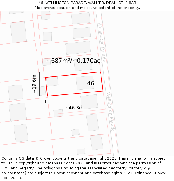 46, WELLINGTON PARADE, WALMER, DEAL, CT14 8AB: Plot and title map