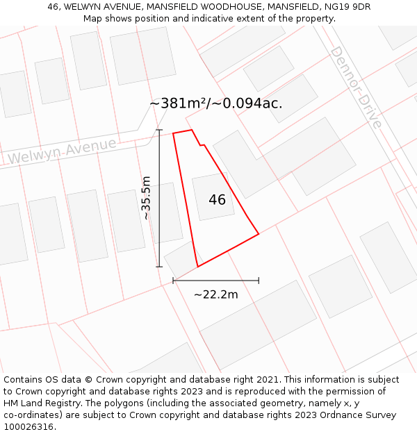 46, WELWYN AVENUE, MANSFIELD WOODHOUSE, MANSFIELD, NG19 9DR: Plot and title map