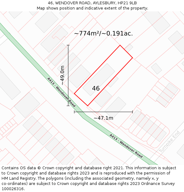 46, WENDOVER ROAD, AYLESBURY, HP21 9LB: Plot and title map