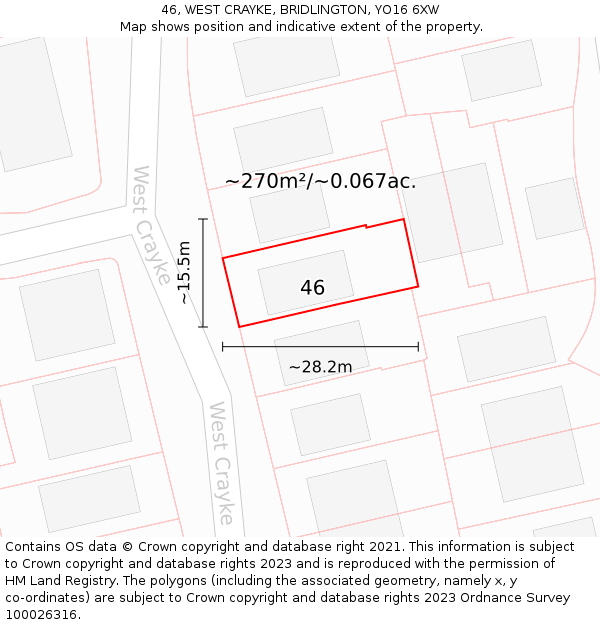 46, WEST CRAYKE, BRIDLINGTON, YO16 6XW: Plot and title map