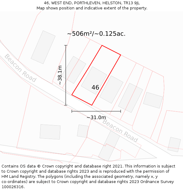 46, WEST END, PORTHLEVEN, HELSTON, TR13 9JL: Plot and title map