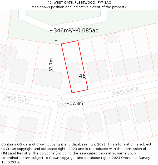 46, WEST GATE, FLEETWOOD, FY7 8AQ: Plot and title map