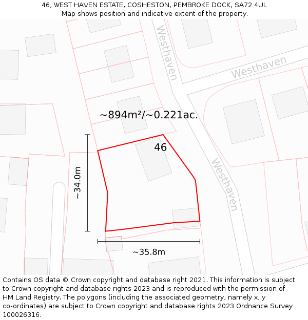 46, WEST HAVEN ESTATE, COSHESTON, PEMBROKE DOCK, SA72 4UL: Plot and title map