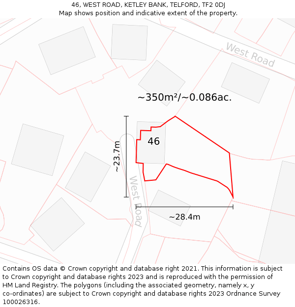 46, WEST ROAD, KETLEY BANK, TELFORD, TF2 0DJ: Plot and title map