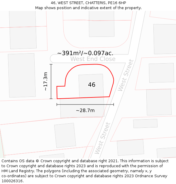 46, WEST STREET, CHATTERIS, PE16 6HP: Plot and title map