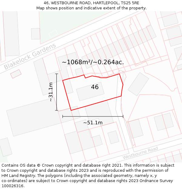 46, WESTBOURNE ROAD, HARTLEPOOL, TS25 5RE: Plot and title map