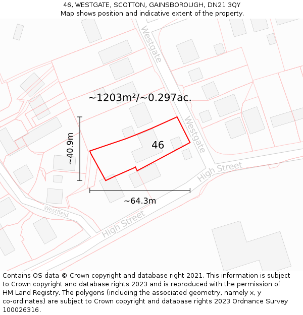 46, WESTGATE, SCOTTON, GAINSBOROUGH, DN21 3QY: Plot and title map