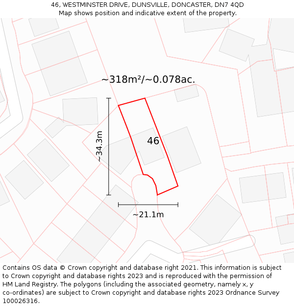 46, WESTMINSTER DRIVE, DUNSVILLE, DONCASTER, DN7 4QD: Plot and title map