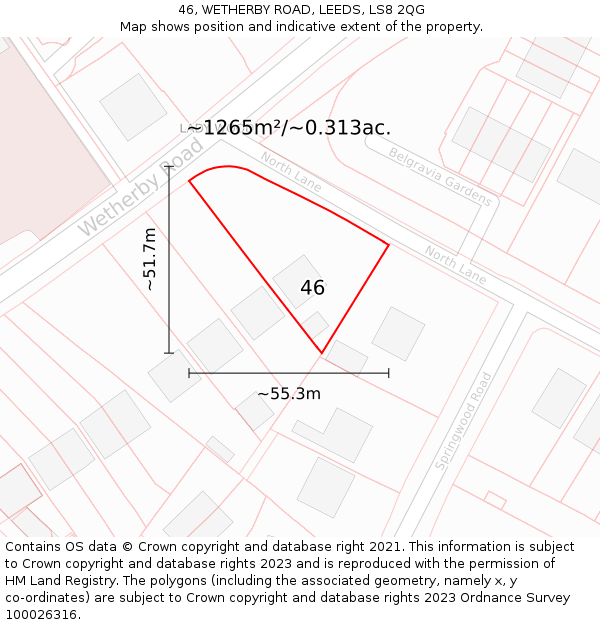 46, WETHERBY ROAD, LEEDS, LS8 2QG: Plot and title map