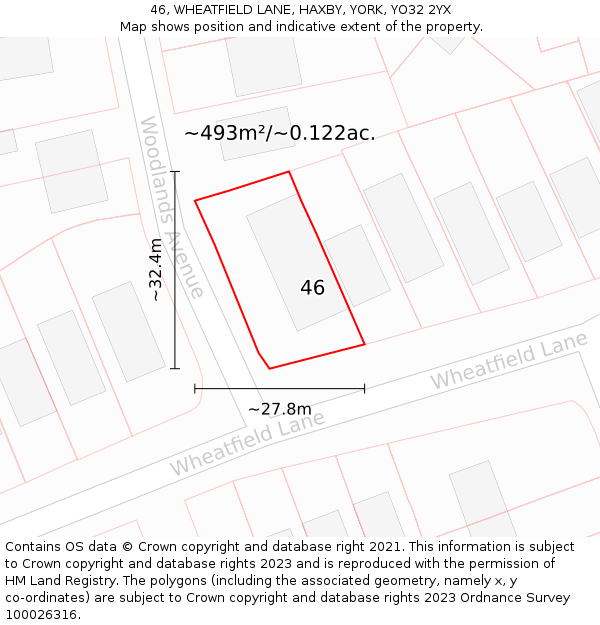 46, WHEATFIELD LANE, HAXBY, YORK, YO32 2YX: Plot and title map