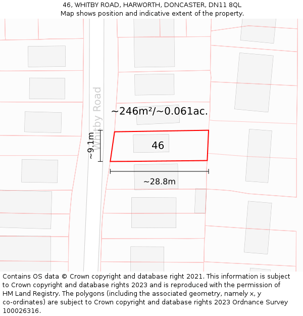 46, WHITBY ROAD, HARWORTH, DONCASTER, DN11 8QL: Plot and title map