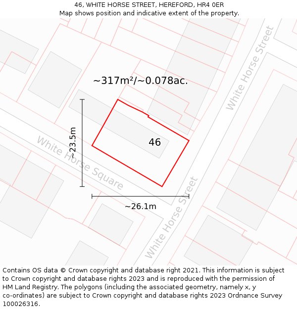 46, WHITE HORSE STREET, HEREFORD, HR4 0ER: Plot and title map