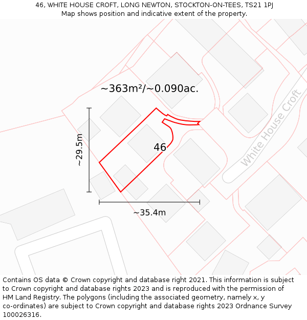 46, WHITE HOUSE CROFT, LONG NEWTON, STOCKTON-ON-TEES, TS21 1PJ: Plot and title map