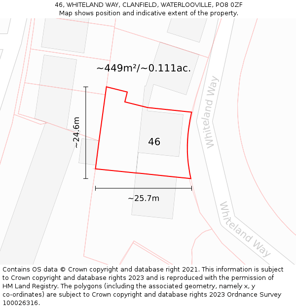 46, WHITELAND WAY, CLANFIELD, WATERLOOVILLE, PO8 0ZF: Plot and title map