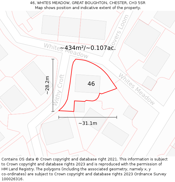 46, WHITES MEADOW, GREAT BOUGHTON, CHESTER, CH3 5SR: Plot and title map