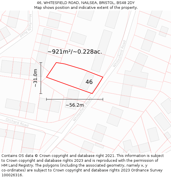 46, WHITESFIELD ROAD, NAILSEA, BRISTOL, BS48 2DY: Plot and title map