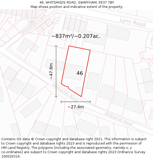 46, WHITSANDS ROAD, SWAFFHAM, PE37 7BY: Plot and title map