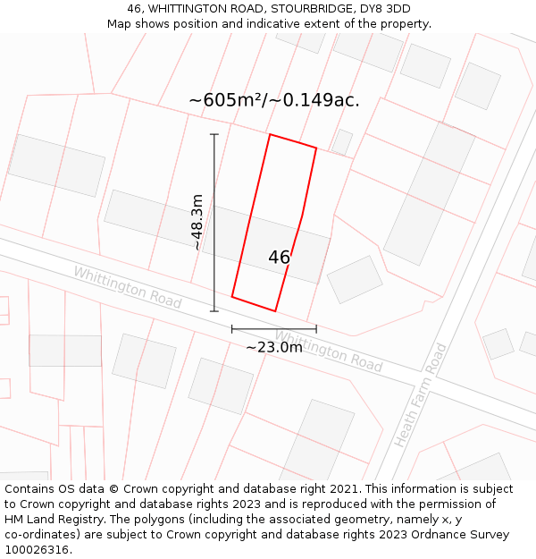 46, WHITTINGTON ROAD, STOURBRIDGE, DY8 3DD: Plot and title map