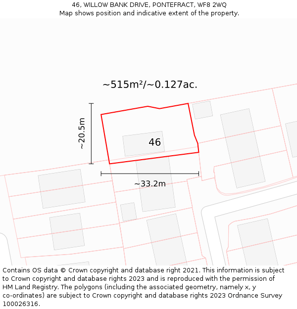 46, WILLOW BANK DRIVE, PONTEFRACT, WF8 2WQ: Plot and title map