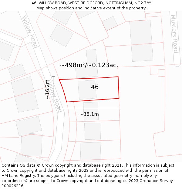 46, WILLOW ROAD, WEST BRIDGFORD, NOTTINGHAM, NG2 7AY: Plot and title map