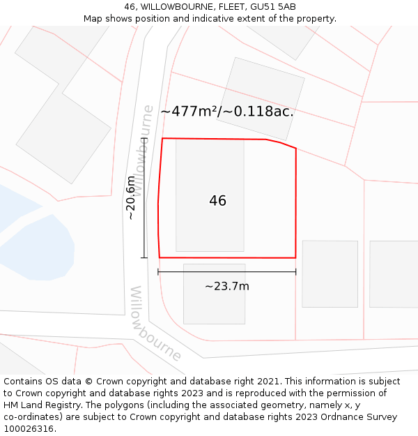 46, WILLOWBOURNE, FLEET, GU51 5AB: Plot and title map