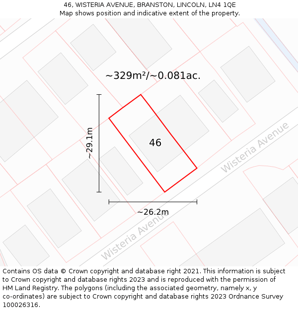 46, WISTERIA AVENUE, BRANSTON, LINCOLN, LN4 1QE: Plot and title map