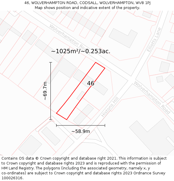 46, WOLVERHAMPTON ROAD, CODSALL, WOLVERHAMPTON, WV8 1PJ: Plot and title map