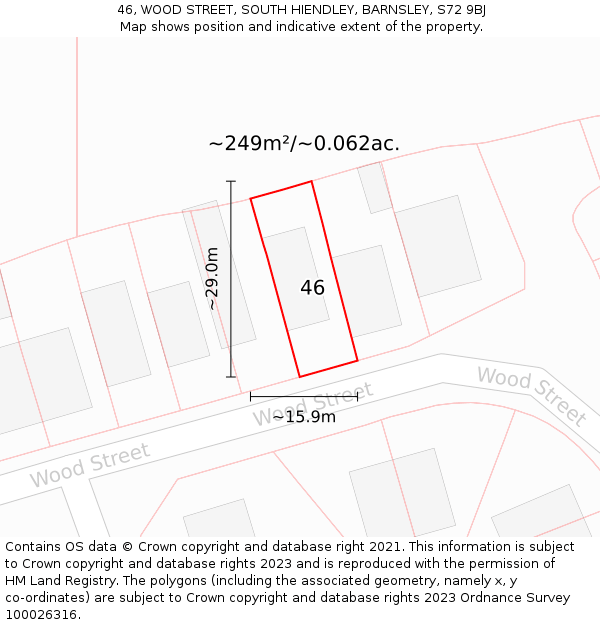 46, WOOD STREET, SOUTH HIENDLEY, BARNSLEY, S72 9BJ: Plot and title map