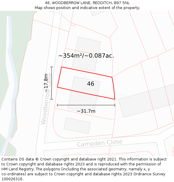 46, WOODBERROW LANE, REDDITCH, B97 5NL: Plot and title map