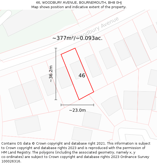 46, WOODBURY AVENUE, BOURNEMOUTH, BH8 0HJ: Plot and title map