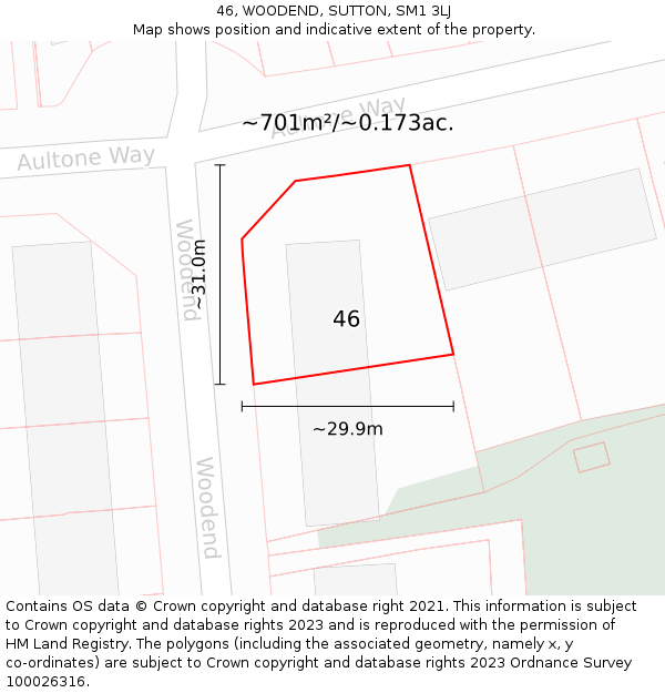 46, WOODEND, SUTTON, SM1 3LJ: Plot and title map