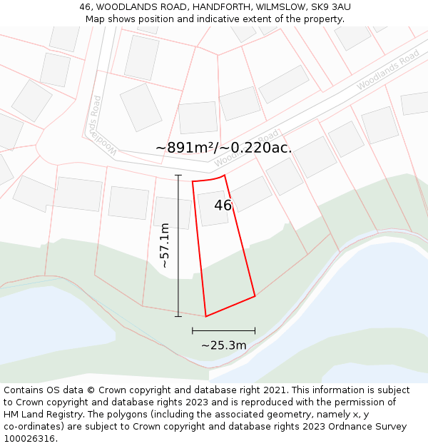 46, WOODLANDS ROAD, HANDFORTH, WILMSLOW, SK9 3AU: Plot and title map