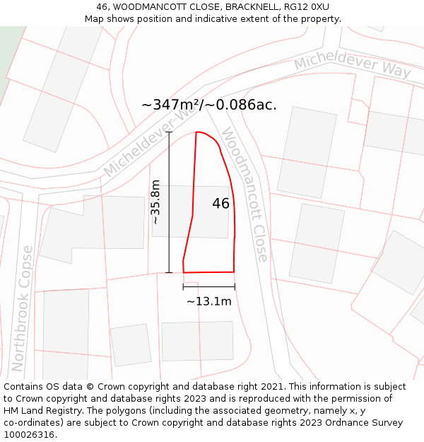 46, WOODMANCOTT CLOSE, BRACKNELL, RG12 0XU: Plot and title map