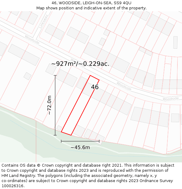 46, WOODSIDE, LEIGH-ON-SEA, SS9 4QU: Plot and title map