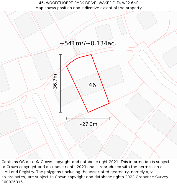 46, WOODTHORPE PARK DRIVE, WAKEFIELD, WF2 6NE: Plot and title map