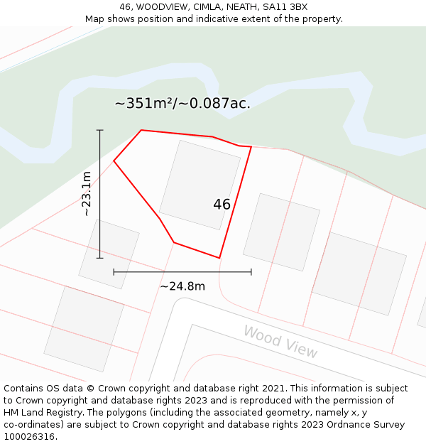 46, WOODVIEW, CIMLA, NEATH, SA11 3BX: Plot and title map