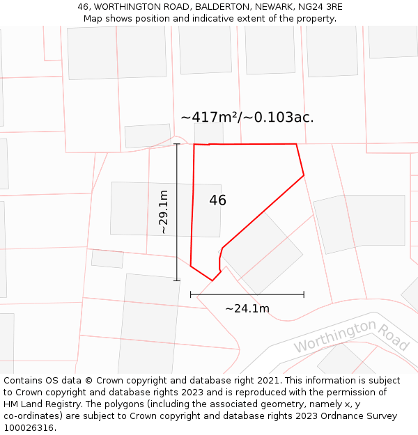 46, WORTHINGTON ROAD, BALDERTON, NEWARK, NG24 3RE: Plot and title map