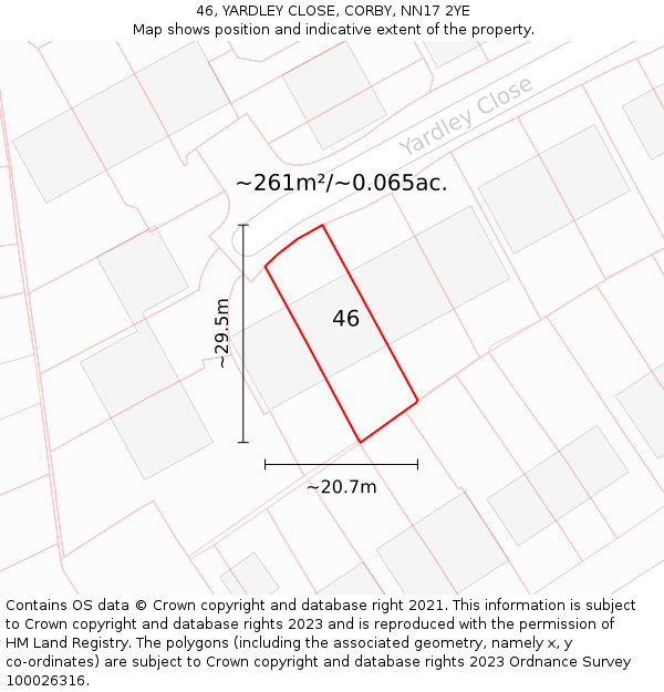 46, YARDLEY CLOSE, CORBY, NN17 2YE: Plot and title map