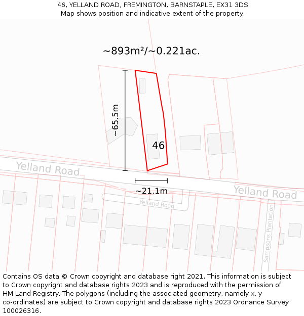 46, YELLAND ROAD, FREMINGTON, BARNSTAPLE, EX31 3DS: Plot and title map